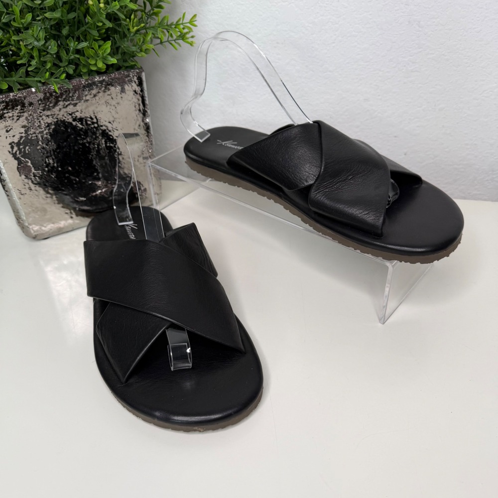 Kenneth Cole Slide Sandals Mens Black Crisscross Leather Minimalist Modern 11